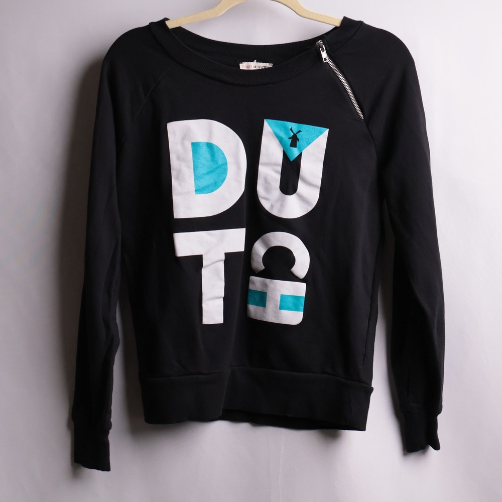 Dutch Bros Y2K Graphic Sweatshirt Broista Black White Blue Indie Sleeze Zipper M